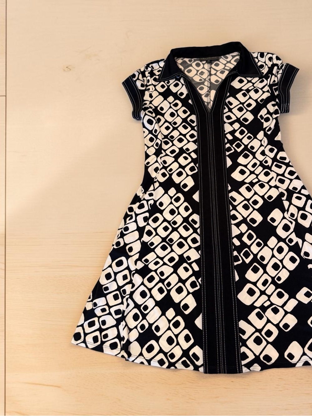 connected apparel Black & White Geometric Polo Fit-and-Flare Mini Dress